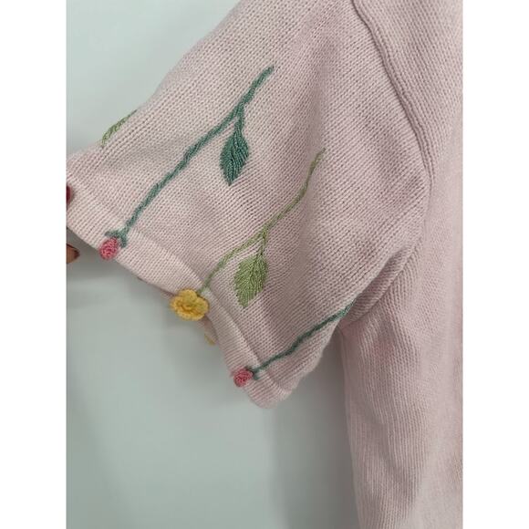 Vintage Storybook Knits L Monkey Bear Short Sleeve Cardigan Sweater Floral - Picture 10 of 13